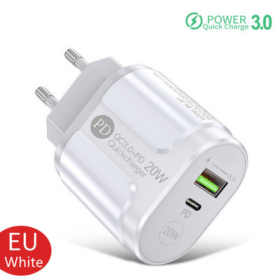 2-pordiline USB-laadija kiirlaadimine 3.0 PD 20W C-tüüpi telefonilaadija kiirlaadimisadapter iPhone 13 12Pro jaoks Huawei Xiaomi Samsung