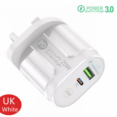 2-pordiline USB-laadija kiirlaadimine 3.0 PD 20W C-tüüpi telefonilaadija kiirlaadimisadapter iPhone 13 12Pro jaoks Huawei Xiaomi Samsung