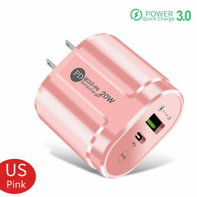 2-pordiline USB-laadija kiirlaadimine 3.0 PD 20W C-tüüpi telefonilaadija kiirlaadimisadapter iPhone 13 12Pro jaoks Huawei Xiaomi Samsung