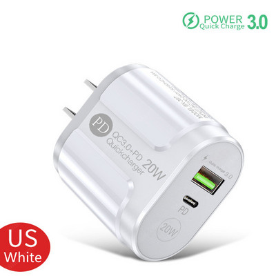 2-pordiline USB-laadija kiirlaadimine 3.0 PD 20W C-tüüpi telefonilaadija kiirlaadimisadapter iPhone 13 12Pro jaoks Huawei Xiaomi Samsung