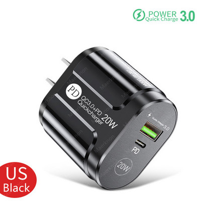 2-pordiline USB-laadija kiirlaadimine 3.0 PD 20W C-tüüpi telefonilaadija kiirlaadimisadapter iPhone 13 12Pro jaoks Huawei Xiaomi Samsung