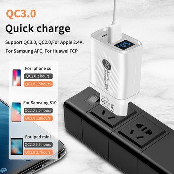 PD 20W USB C Charger Quick Charge3.0 Type C Φορτιστής τοίχου για iPhone Samsung Xiaomi Huawei με προσαρμογέα τηλεφώνου LED ψηφιακής οθόνης