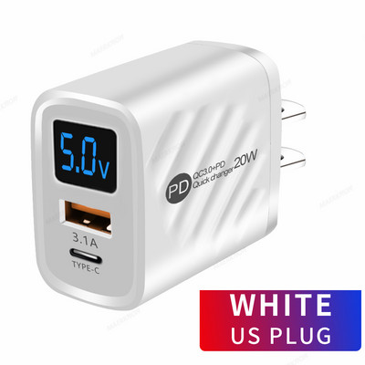 PD 20W USB C laadija kiirlaadija 3.0 C-tüüpi seinalaadija iPhone`i jaoks Samsung Xiaomi Huawei LED digitaalse ekraaniga telefoniadapteriga