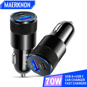 USB C auto punjač 70W PD brzo punjenje auto adapter za telefon za iPhone 14 13 12 Pro Max Xiaomi Huawei Samsung tip C punjač u automobilu