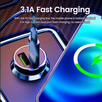 Бързо зарядно за кола Olaf Type C PD Адаптер за бързо зареждане на телефон в кола за iPhone 13 12 Xiaomi Samsung Mini USB C зарядно за кола 3.1A