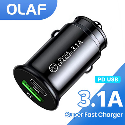 Бързо зарядно за кола Olaf Type C PD Адаптер за бързо зареждане на телефон в кола за iPhone 13 12 Xiaomi Samsung Mini USB C зарядно за кола 3.1A