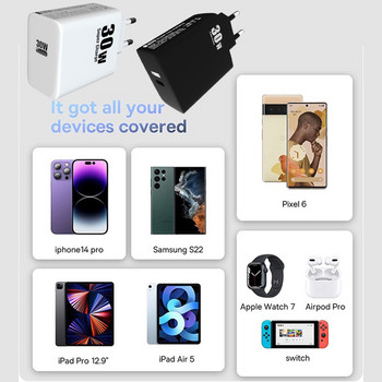 Φορτιστής γρήγορης φόρτισης 30W PD Τύπος C για iPhone 14 Pro Max 13 12 11 Mini XS iPad Samsung Xiaomi Huawei Φορητή μονάδα κινητού τηλεφώνου