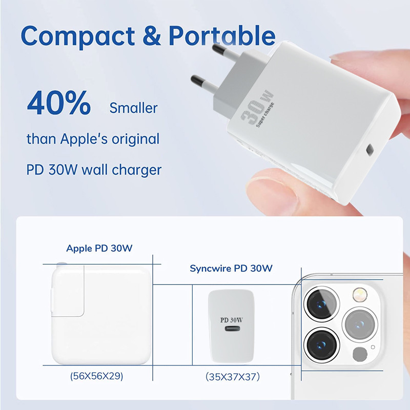 30 W PD greito įkrovimo C tipo įkroviklis, skirtas iPhone 14 Pro Max 13 12 11 Mini XS iPad Samsung Xiaomi Huawei nešiojamasis mobiliojo telefono blokas