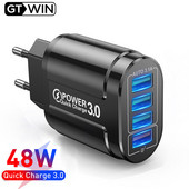 GTWIN 48W Încărcător rapid 3.0 Încărcător USB pentru iPhone 4 Port Perete Încărcare rapidă pentru Samsung Xiaomi Mi Huawei Adaptor pentru telefon mobil