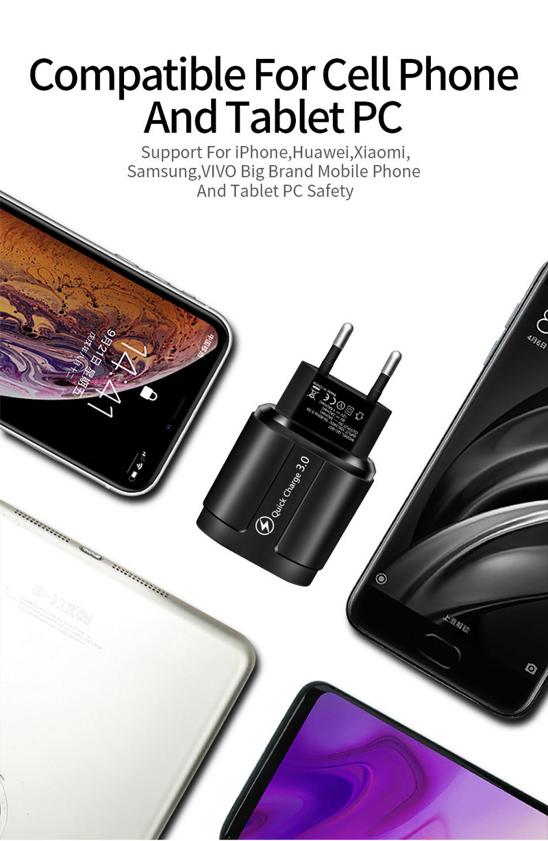 18W Quick Charge 3.0 4.0 USB töltő Univerzális QC 3.0 gyorstöltő adapter fali mobiltelefon töltő iPhone-hoz Samsung Xiaomi