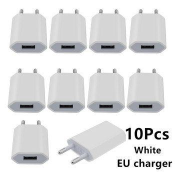 10Pcs/lot EU Plug 5V 1A AC USB Charger Стенен захранващ адаптер за Samsung за Iphone HTC Huawei Xiaomi Кабел за зарядно устройство за мобилен телефон