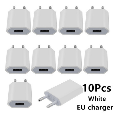 10 τεμ./παρτίδα EU Plug 5V 1A AC USB φορτιστής τοίχου Προσαρμογέας ρεύματος για Samsung για Iphone Καλώδιο φορτιστή κινητού τηλεφώνου HTC Huawei Xiaomi