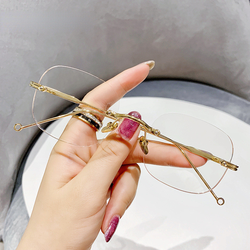 Moterų dizaino be rėmelių trumparegystė Retro mėlyna šviesą blokuojantys akiniai moterims itin lengvi berėmiai akiniai