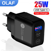 Dviejų prievadų USB C įkroviklis PD 25W greito sieninio įkroviklio adapteris, skirtas Xiaomi Samsung Huawei iPhone 12 11 Pro Max QC 3.0 Type C Cargador