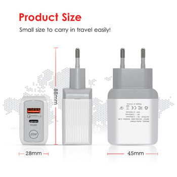 Dual Port USB C Charger PD 25W Fast Wall Charger адаптер за Xiaomi Samsung Huawei iPhone 12 11 Pro Max QC 3.0 Type C Cargador