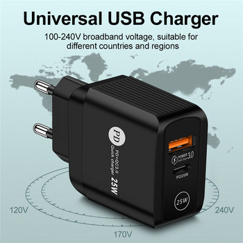 Dual Port USB C Charger PD 25W Fast Wall Charger адаптер за Xiaomi Samsung Huawei iPhone 12 11 Pro Max QC 3.0 Type C Cargador