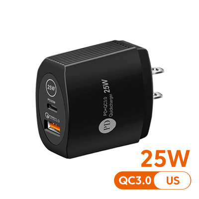 Dviejų prievadų USB C įkroviklis PD 25W greito sieninio įkroviklio adapteris, skirtas Xiaomi Samsung Huawei iPhone 12 11 Pro Max QC 3.0 Type C Cargador