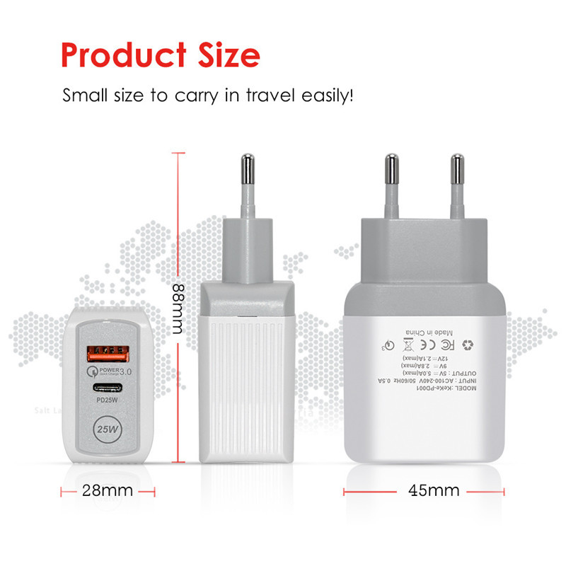 Dviejų prievadų USB C įkroviklis PD 25W greito sieninio įkroviklio adapteris, skirtas Xiaomi Samsung Huawei iPhone 12 11 Pro Max QC 3.0 Type C Cargador