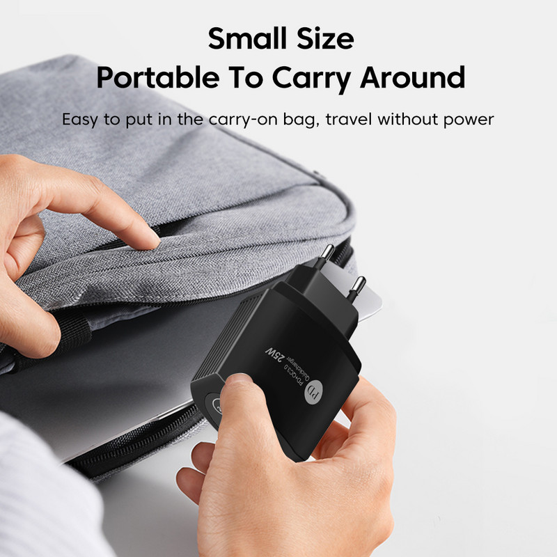 Dviejų prievadų USB C įkroviklis PD 25W greito sieninio įkroviklio adapteris, skirtas Xiaomi Samsung Huawei iPhone 12 11 Pro Max QC 3.0 Type C Cargador