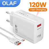 Încărcător USB Olaf 120W Adaptor de alimentare 3.0 de încărcare rapidă pentru Xiaomi 13 iPhone 14 Samsung Cablu USB C de încărcare rapidă de perete pentru telefonul mobil