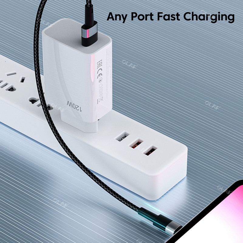 Încărcător USB Olaf 120W Adaptor de alimentare 3.0 de încărcare rapidă pentru Xiaomi 13 iPhone 14 Samsung Cablu USB C de încărcare rapidă de perete pentru telefonul mobil