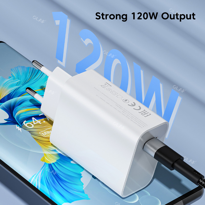 Încărcător USB Olaf 120W Adaptor de alimentare 3.0 de încărcare rapidă pentru Xiaomi 13 iPhone 14 Samsung Cablu USB C de încărcare rapidă de perete pentru telefonul mobil