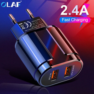 OLAF USB punjač Dual Ports EU 5V 2.4A Putni zidni adapter Mobilni telefon Mikro punjenje podataka Za iphone Samsung Xiaomi Huawei LG