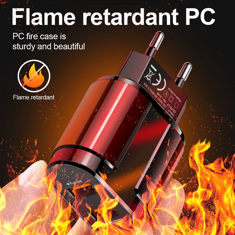 OLAF USB įkroviklis Dviejų prievadų EU 5V 2.4A Kelioninis sieninis adapteris Mobilusis Telefonas Mikro duomenų įkrovimas iPhone Samsung Xiaomi Huawei LG