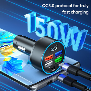 Olaf 5 портово USB зарядно за кола тип C 150W PD бързо зареждане в автомобилна запалка Адаптер за мобилен телефон за iPhone Xiaomi Samsung
