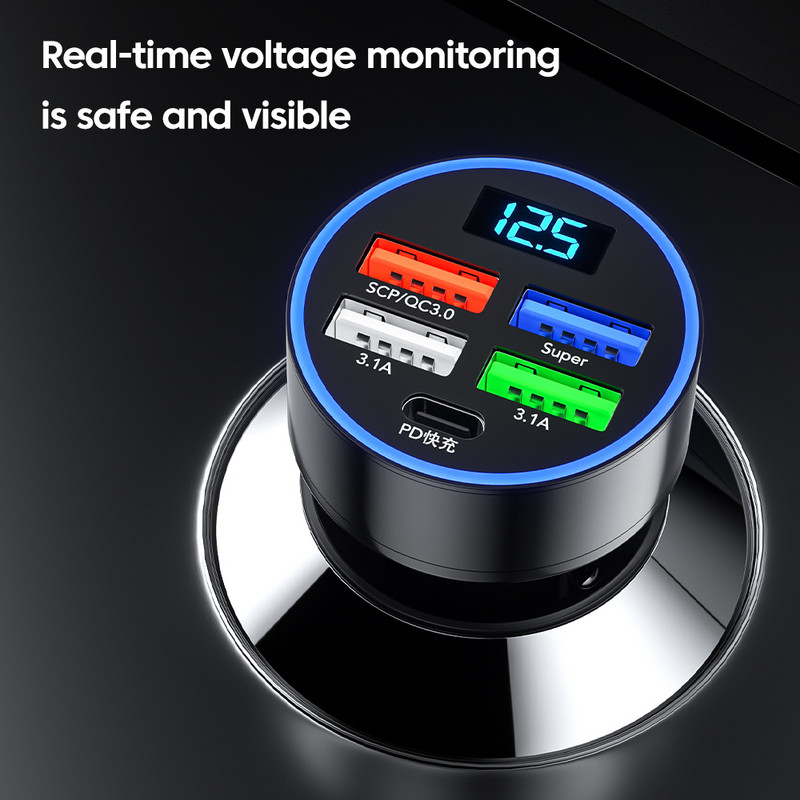 Încărcător auto USB Olaf 5 porturi tip C 150W PD Încărcare rapidă în brichetă auto Adaptor telefon mobil pentru iPhone Xiaomi Samsung