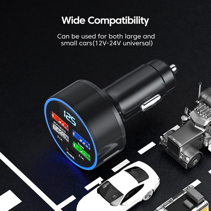 Încărcător auto USB Olaf 5 porturi tip C 150W PD Încărcare rapidă în brichetă auto Adaptor telefon mobil pentru iPhone Xiaomi Samsung