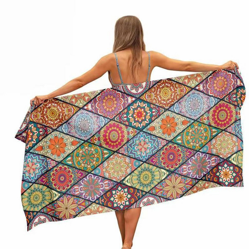 Prosoape de plajă mari pentru femei Prosop de plajă cu imprimeu boem Prosop de înot din poliester Prosop cu uscare rapidă Sal pătrat Covoraș de plajă dreptunghiular
