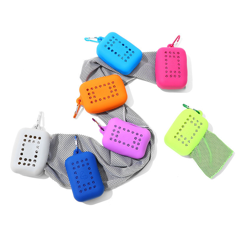 1 vnt vasarinis ledinis šilko rankšluostis Sportinis momentinis vėsinantis ledinis rankšluostis, nešiojamas lauko kelionių fitneso bėgimo plaukimo rankšluosčių silikoninis krepšys