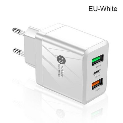 2 priključka QC 3.0 PD25W EU US UK adapter za utikač Putno zidno punjenje 45W USB punjač Brzo punjenje za iPhone Samsung Xiaomi telefone