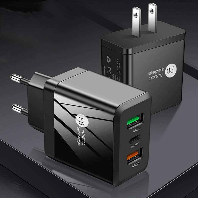 2 priključka QC 3.0 PD25W EU US UK adapter za utikač Putno zidno punjenje 45W USB punjač Brzo punjenje za iPhone Samsung Xiaomi telefone