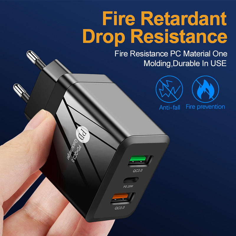 2 priključka QC 3.0 PD25W EU US UK adapter za utikač Putno zidno punjenje 45W USB punjač Brzo punjenje za iPhone Samsung Xiaomi telefone