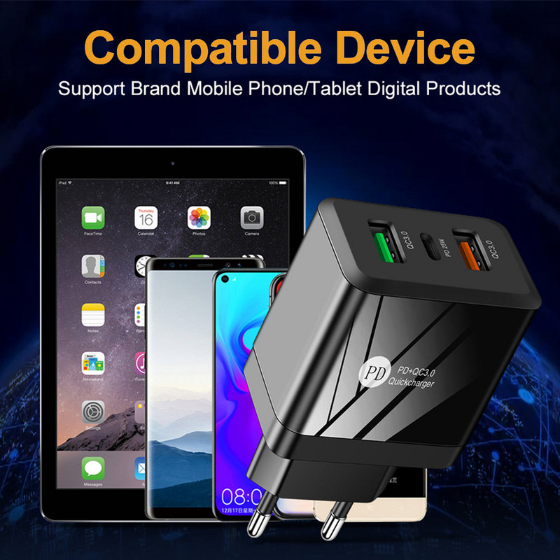 2 priključka QC 3.0 PD25W EU US UK adapter za utikač Putno zidno punjenje 45W USB punjač Brzo punjenje za iPhone Samsung Xiaomi telefone