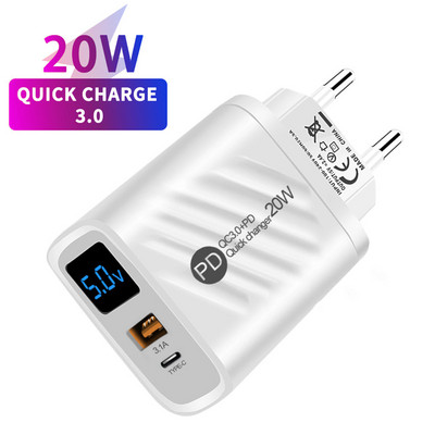 USB бързо зарядно устройство PD 20W зарядно устройство за цифров дисплей Quick Charge 3.0 Адаптери за зареждане за iPhone 14 13 Xiaomi Samsung Phone