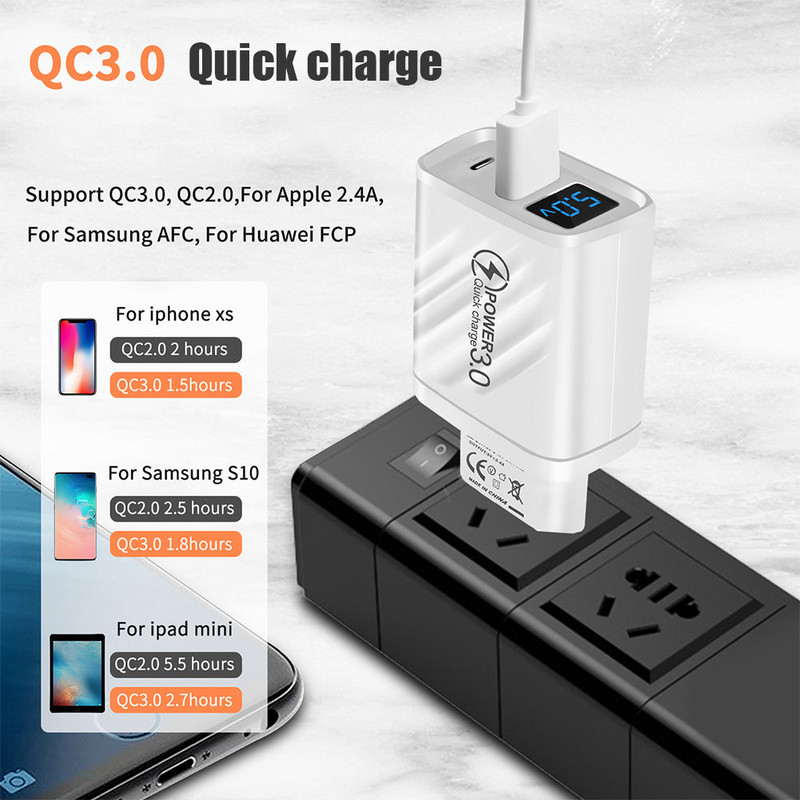 USB gyorstöltő PD 20W digitális kijelzős töltő töltő gyorstöltő 3.0 töltőadapterek iPhone 14 13 Xiaomi Samsung telefonhoz