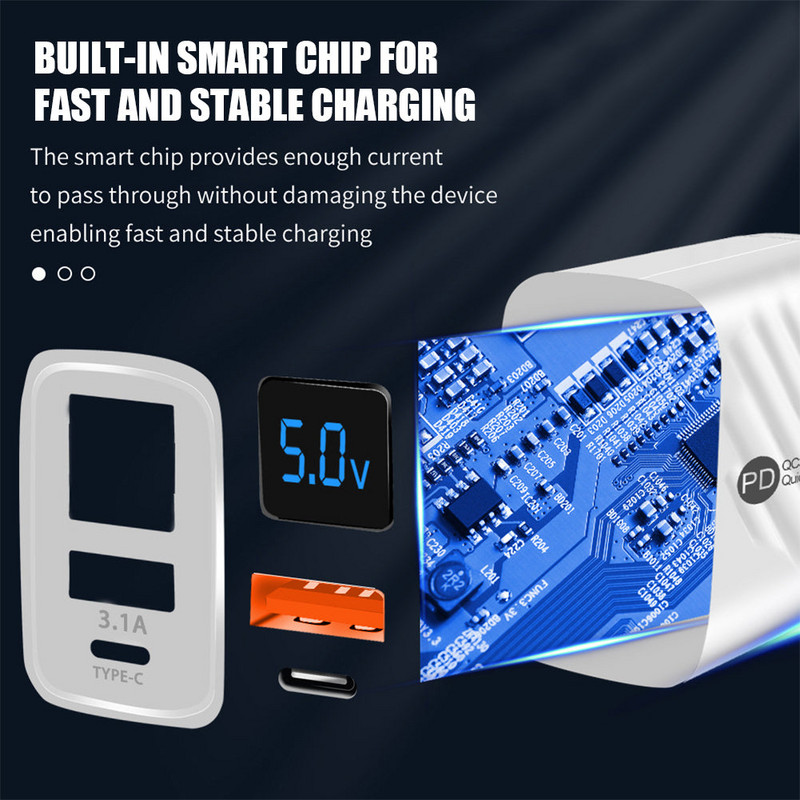 USB gyorstöltő PD 20W digitális kijelzős töltő töltő gyorstöltő 3.0 töltőadapterek iPhone 14 13 Xiaomi Samsung telefonhoz