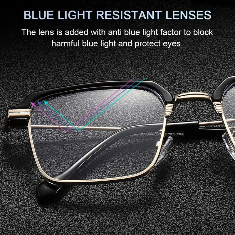 Elegantiški kvadratiniai madingi metaliniai optiniai akiniai nuo mėlynų spindulių akiniai moterims, vyrams, skaitymo akiniai, akių apsauga