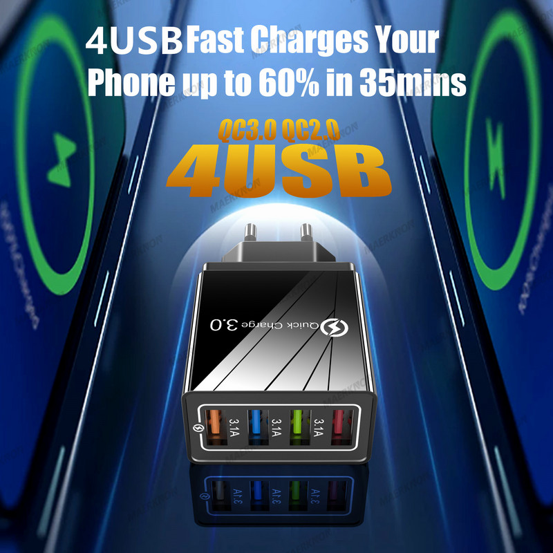 Greitas įkrovimas 3.0 USB įkroviklis sieninis greitas įkrovimas skirtas iPhone Samsung Xiaomi Huawei OPPO EU/US mobiliųjų telefonų kištuko įkroviklių adapteris