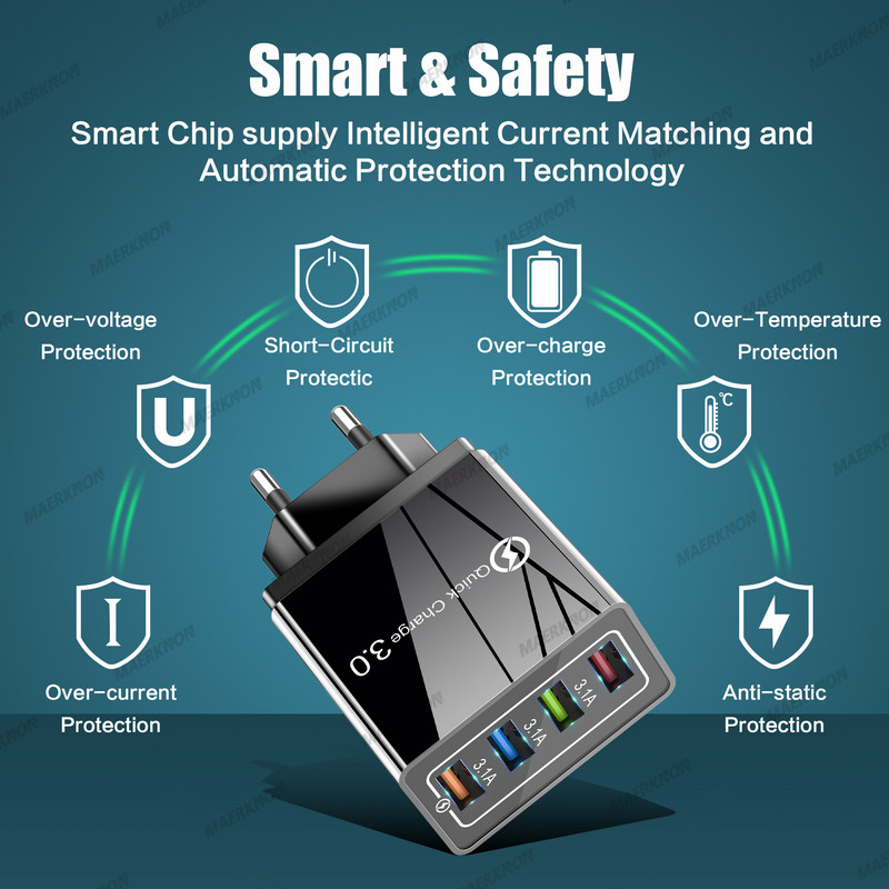 Greitas įkrovimas 3.0 USB įkroviklis sieninis greitas įkrovimas skirtas iPhone Samsung Xiaomi Huawei OPPO EU/US mobiliųjų telefonų kištuko įkroviklių adapteris