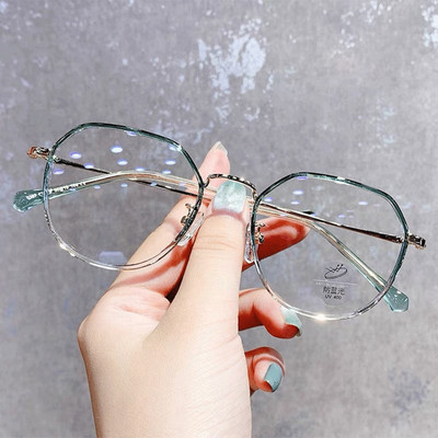 Korėjos mados šešiakampiai metaliniai akiniai anti-mėlynas šviesus rėmelis, skaidrus kompiuterinių žaidimų akių apsauga, paprasti akiniai akiniai