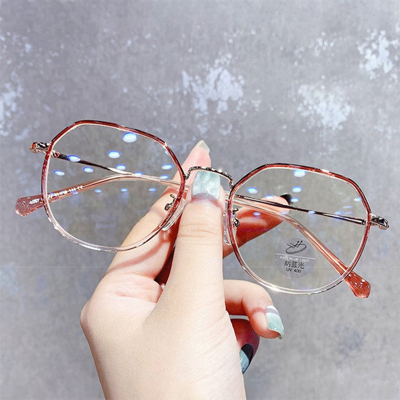 Korėjos mados šešiakampiai metaliniai akiniai anti-mėlynas šviesus rėmelis, skaidrus kompiuterinių žaidimų akių apsauga, paprasti akiniai akiniai