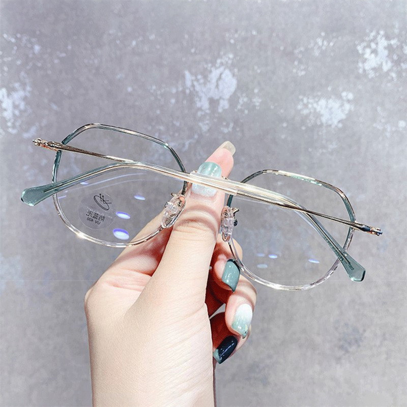 Korėjos mados šešiakampiai metaliniai akiniai anti-mėlynas šviesus rėmelis, skaidrus kompiuterinių žaidimų akių apsauga, paprasti akiniai akiniai