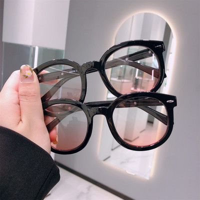 Нови модни очила против синя светлина Декоративни очила с черна кръгла рамка Градиентни руж очила Прозрачни универсални очила
