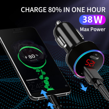 Olaf PD USB зарядни за кола LED Type C Charger 38W Mini Fast Charging за iPhone Xiaomi Huawei QC 3.0 Адаптер за мобилен телефон в кола