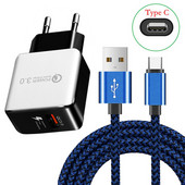 18 W QC3.0 greitai prisitaikantis adapteris, skirtas Samsung A33 A32 Motorola G71 G51 5G G10 Realme 8 7 Pro telefono įkroviklis USB tipo C įkrovimo laidas