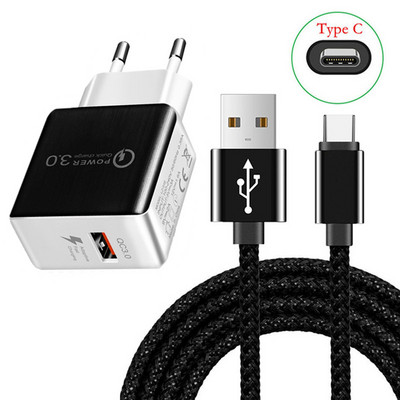 18 W QC3.0 greitai prisitaikantis adapteris, skirtas Samsung A33 A32 Motorola G71 G51 5G G10 Realme 8 7 Pro telefono įkroviklis USB tipo C įkrovimo laidas